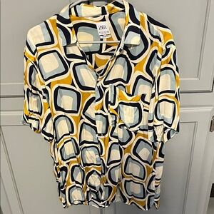 Zara Men's Abstract Pattern Shirt - Yellow, Black, White
